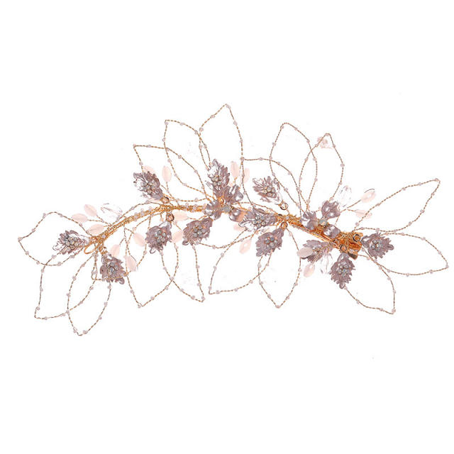 Crystal beads hollow leaf wedding hair clips