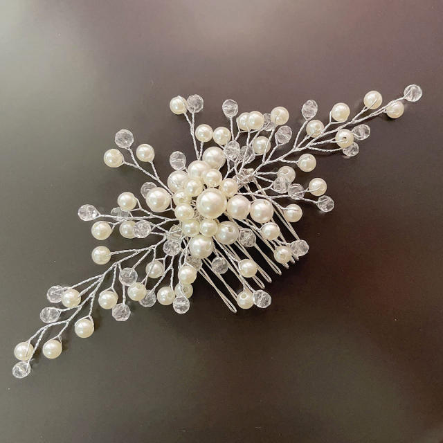 Fashion crystal beads Pearl bridal hair comb