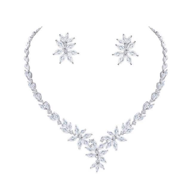 Luxury cubic zircon flower wedding jewelry set