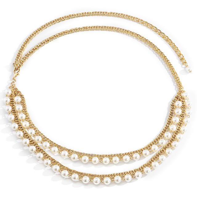 Faux pearl layer waist chain