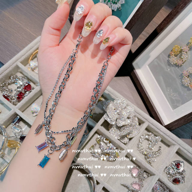 18K gold pins diamond fully-jewelled zircon tassels earring necklace