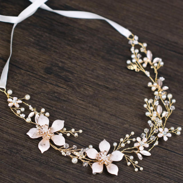 Pearl flower bridal headband