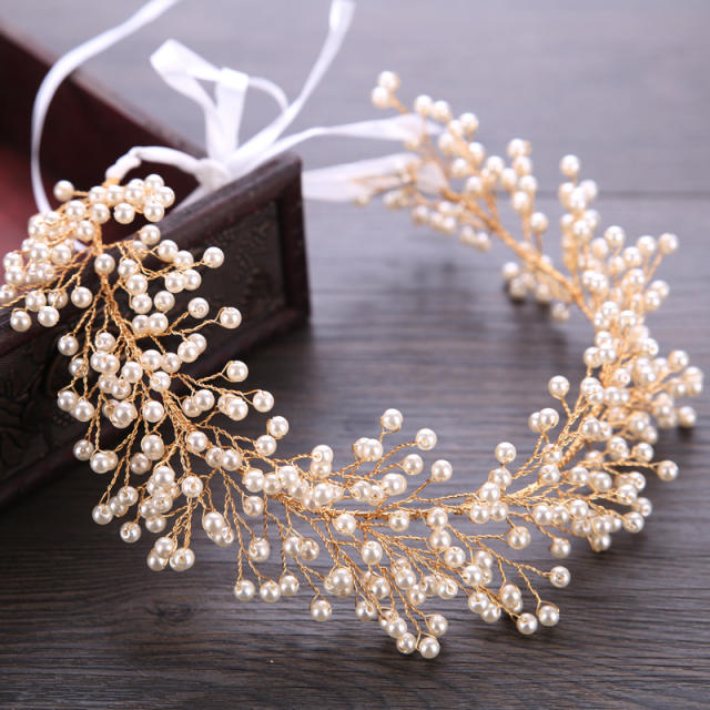 Pearl beaded bridal headband