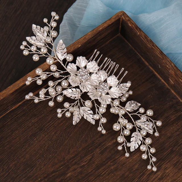 Pearl beaded flower bridal hair side combs