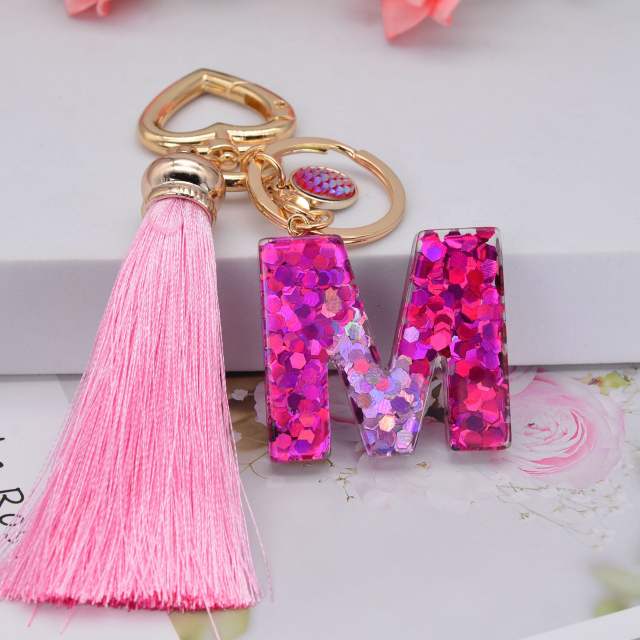 Pink sequins long tassel keychain