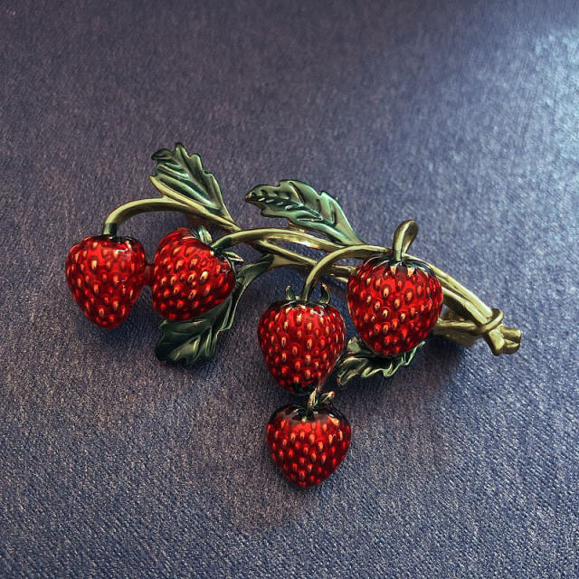 Cute strawberry enamel brooch