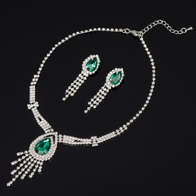 Green color glass crystal bridal necklace set