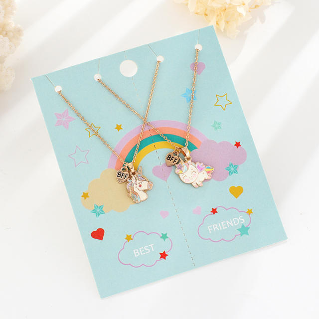Cartoon unicorn pendant BFF necklace set for kids
