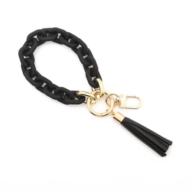 Chain link Bracelet PU leather tassel keychain