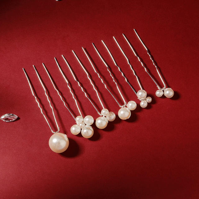 Pearl beaded bridal hairpin 6pcs set