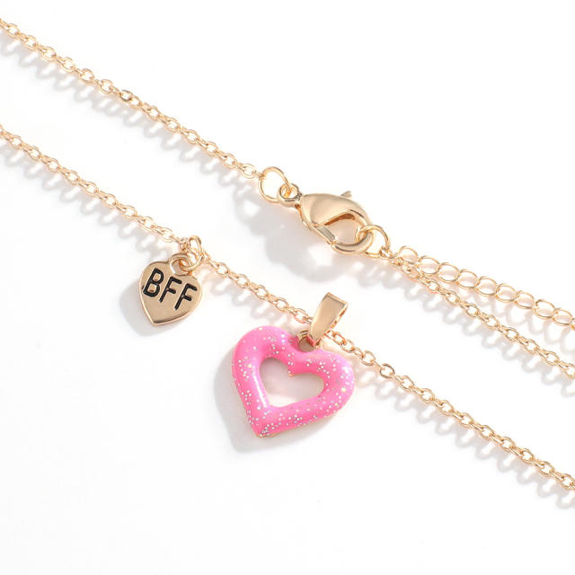 Cartoon color hollow heart BFF necklace set for kids