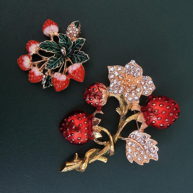 Vintage enamel strawberry brooch