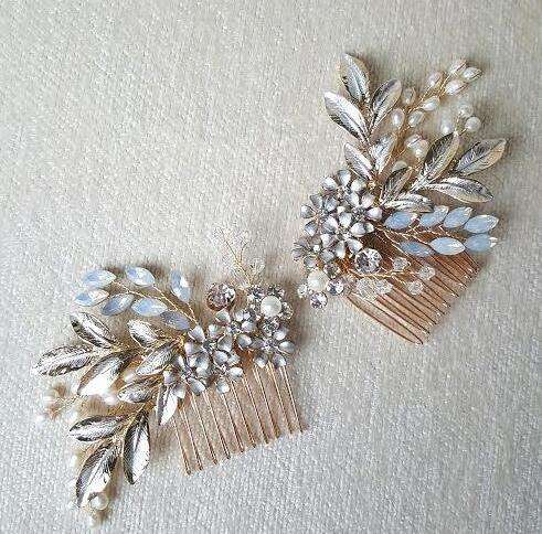 Fashion diamond flower Pearl bridal hair comb 2-piece set