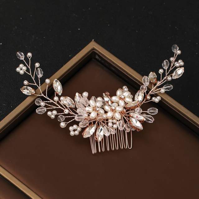 Pearl crystal beaded bridal hair comb