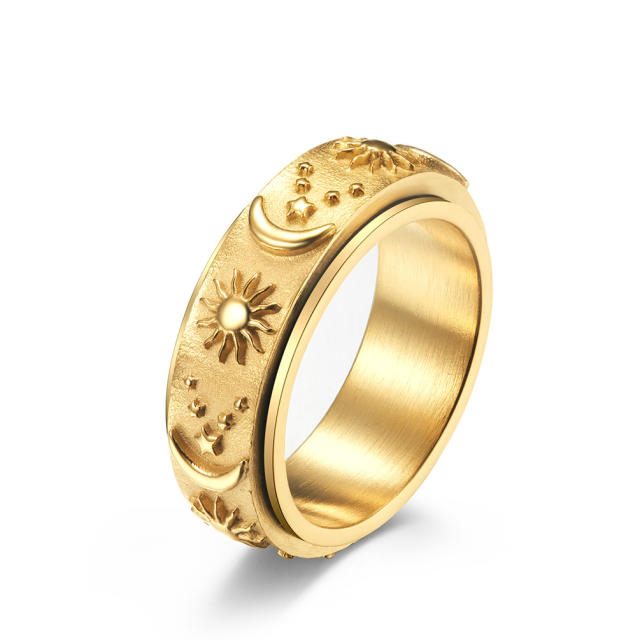 Sun Moon and Star titanium steel can be rotatable ring