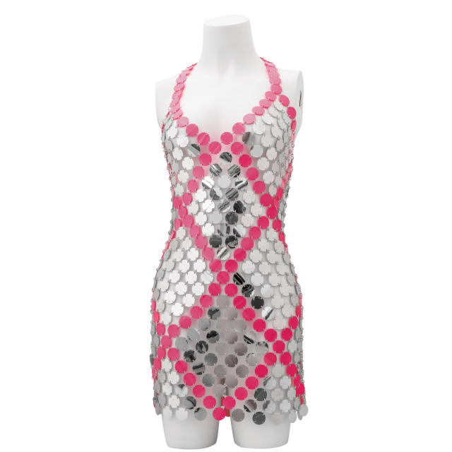 Personality geometric stitching handmade sequins dress