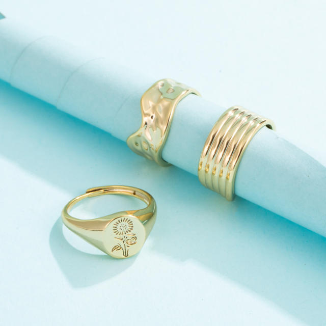 Engrave flower open finger ring set 3pcs