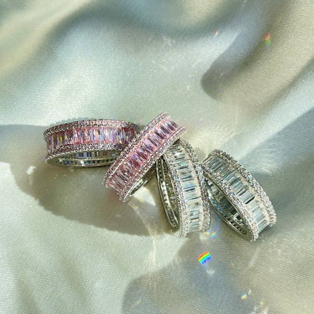 S925 princess cut pink color diamond rings