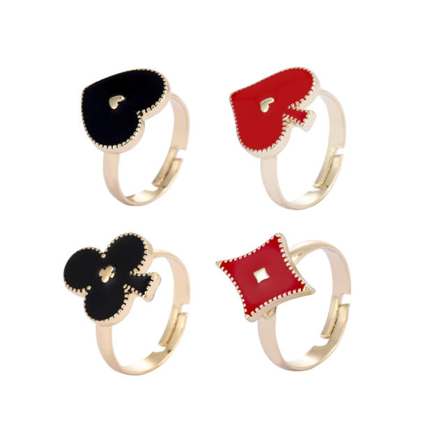 Playing CARDS enamel open finger rings 4pcs set