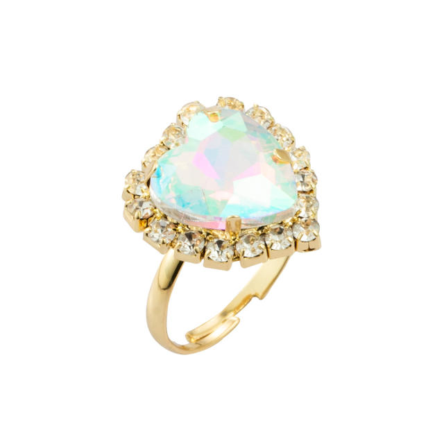 Color heart diamond open finger ring