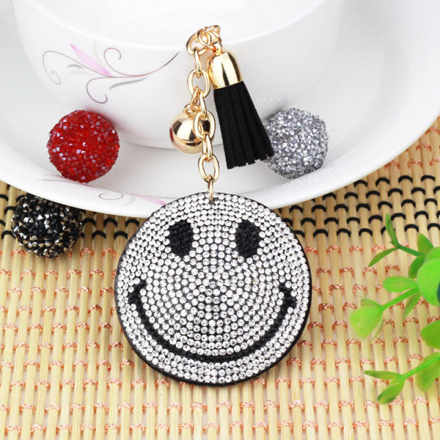 Diamond smiley tassel keychain