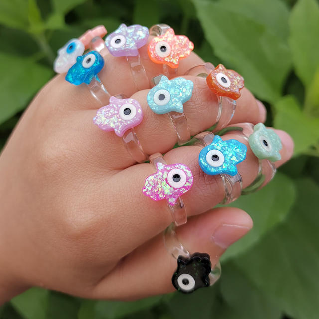 Color resin fatima evil eye finger ring