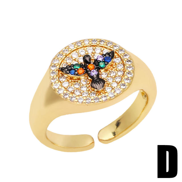 Color diamond cross signet ring