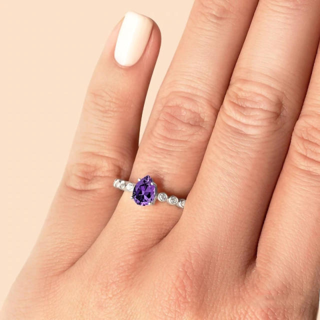 S925 sterling silver dropped amethyst rings