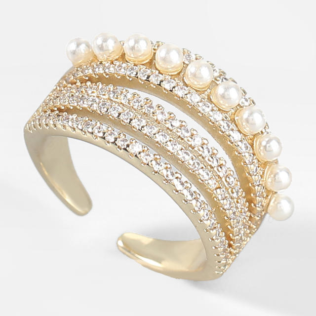 Pearl rhinestone ring