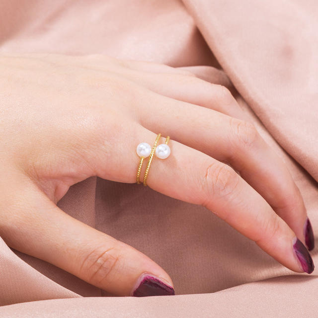 Pearl multi-layer adjustable ring