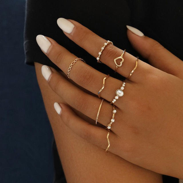 Fashion simple diamond finger rings 9 pcs set