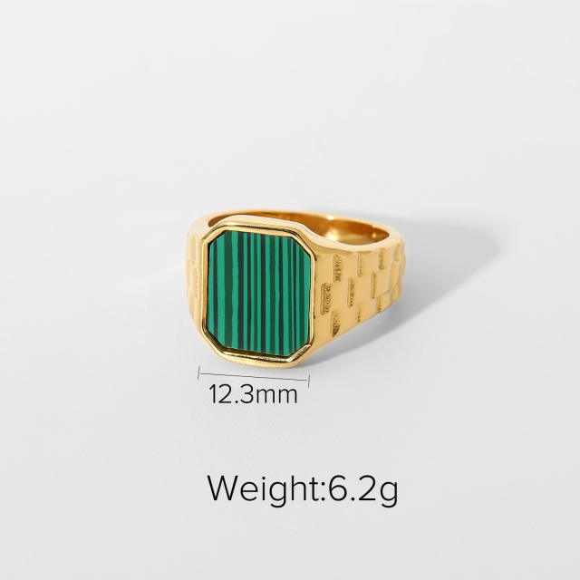 Fashion rectangular malachite shell stainless steel ring