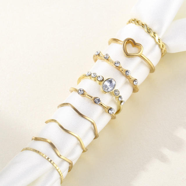 9pcs rhinestone thin finger ring set