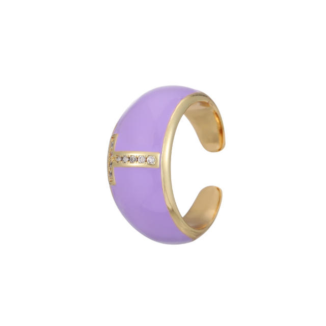 Color enamel initial letter open finger ring