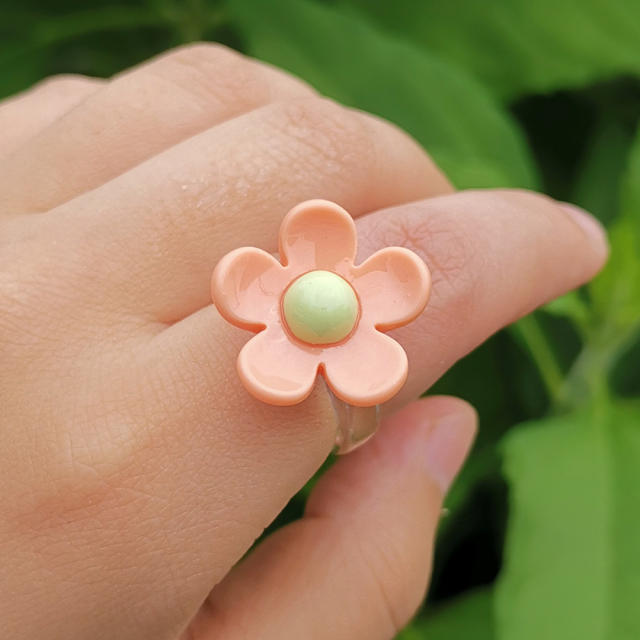 Bloom flower resin finger ring