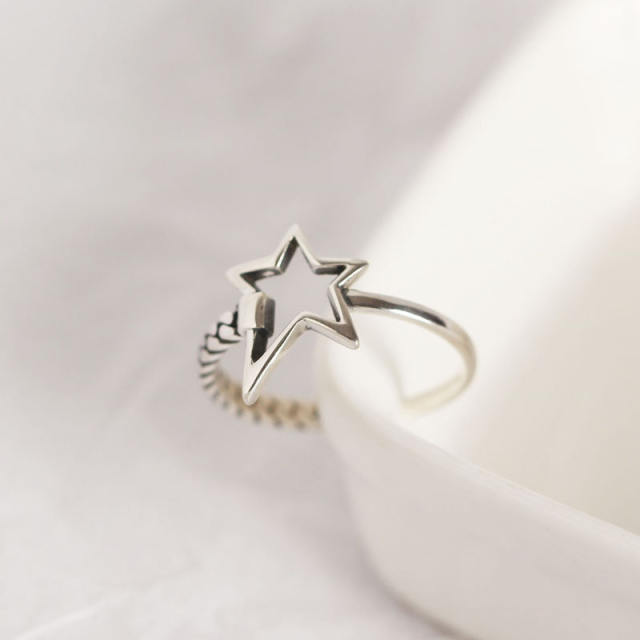 S925 five-pointed star open ring