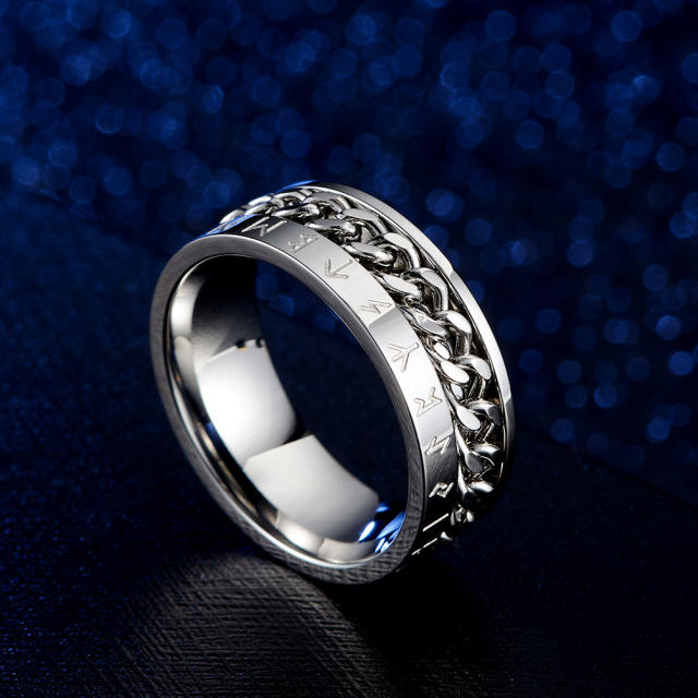 Titanium steel Viking text anxiety ring