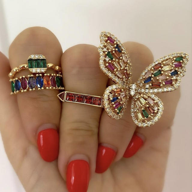 Diamond butterfly open finger ring