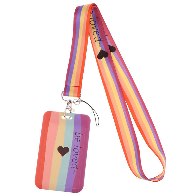 To be loved rainbow lanyard keychain with card holder