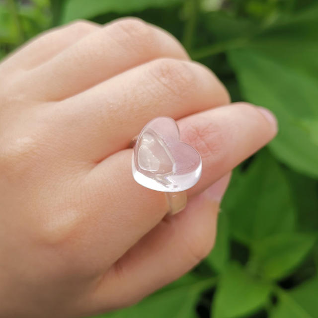 Transparent heart resin finger ring