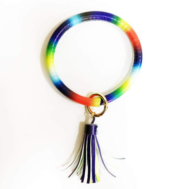 Colorful PU leather tassel bracelet keychain