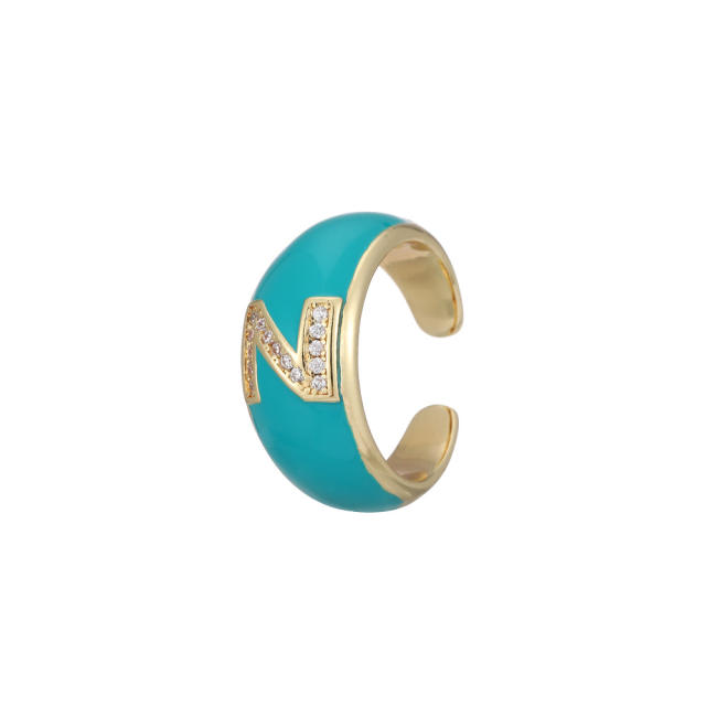 Color enamel initial letter open finger ring