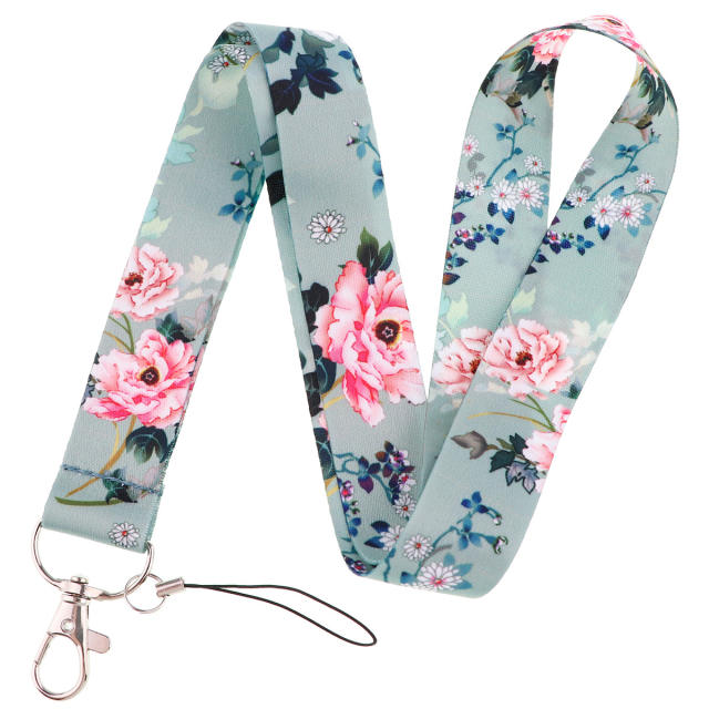Flower series lanyard keychain with card holder