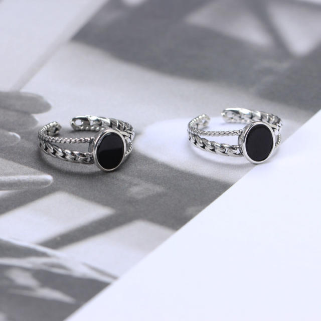 S925 vintage chain open ring