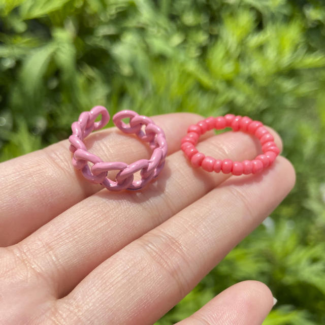 Seed beads color chain finger ring set
