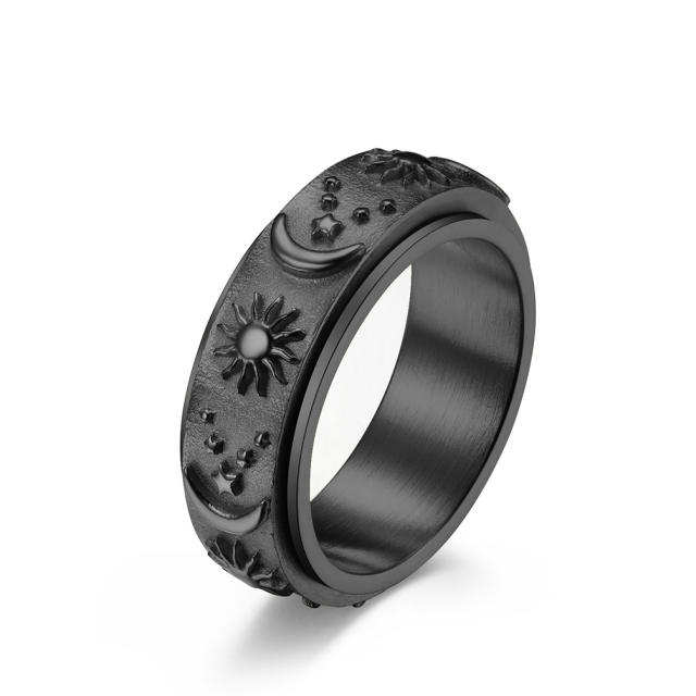 Sun Moon and Star titanium steel can be rotatable ring