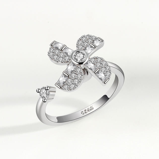 Diamond flower anxiety ring