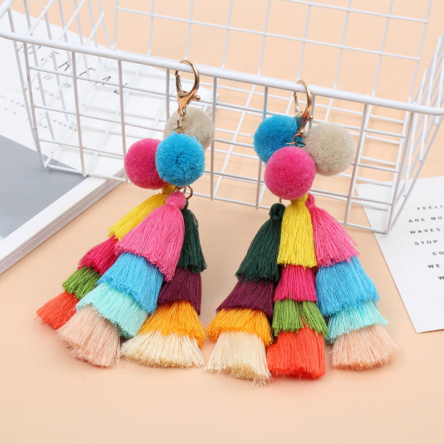 Colorful tassel fuzzy ball keychain