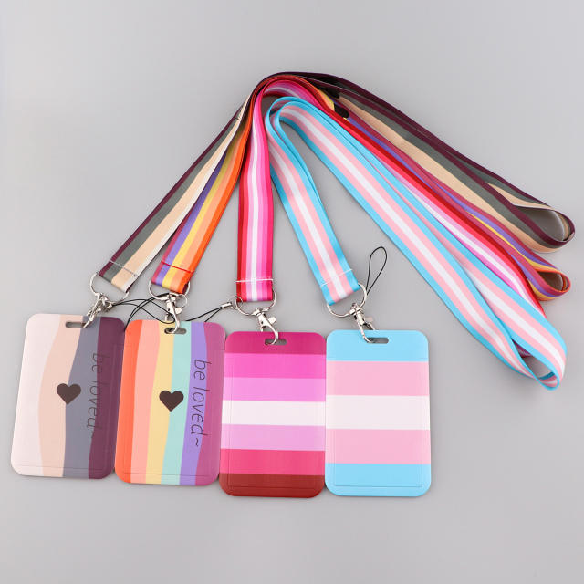 To be loved rainbow lanyard keychain with card holder