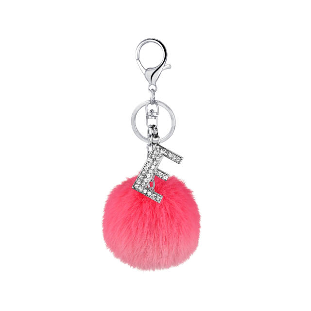 26 color fluzzy ball initial letter keychain